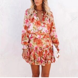 Floral Pink and Green Dress